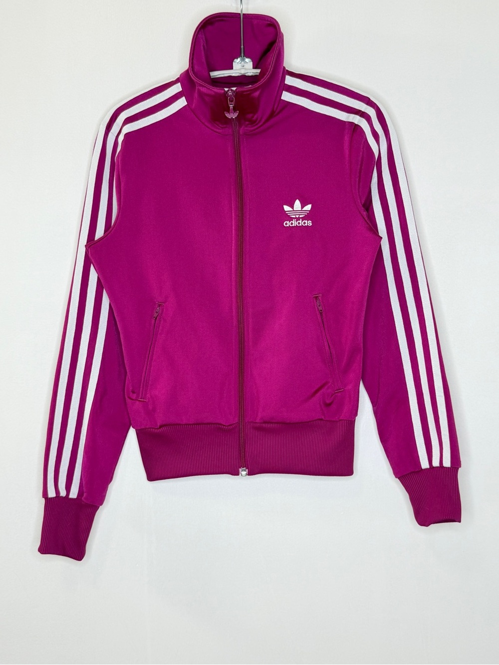 Vintage Adidas Classic Trefoil 3 Stripes Full Zip Jacket Womens XS Magenta Y2K